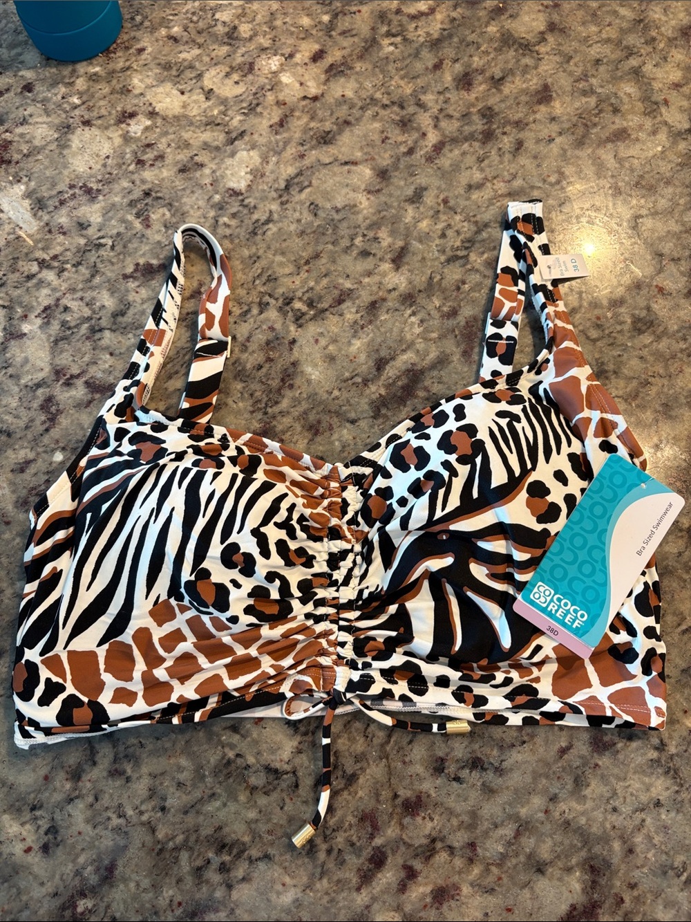 Coco Reef Mixed Animal Print Bikini Top in Black White Brown